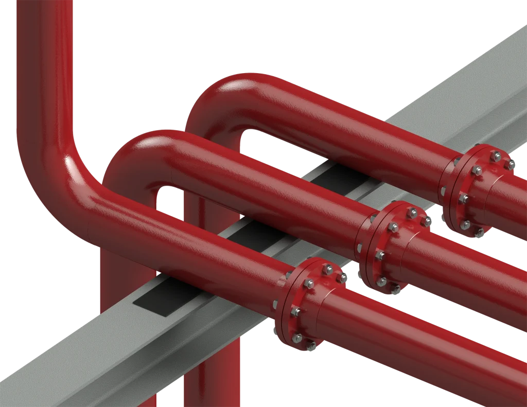 Piping System Protected by a Long Flat Pad installed on a Beam