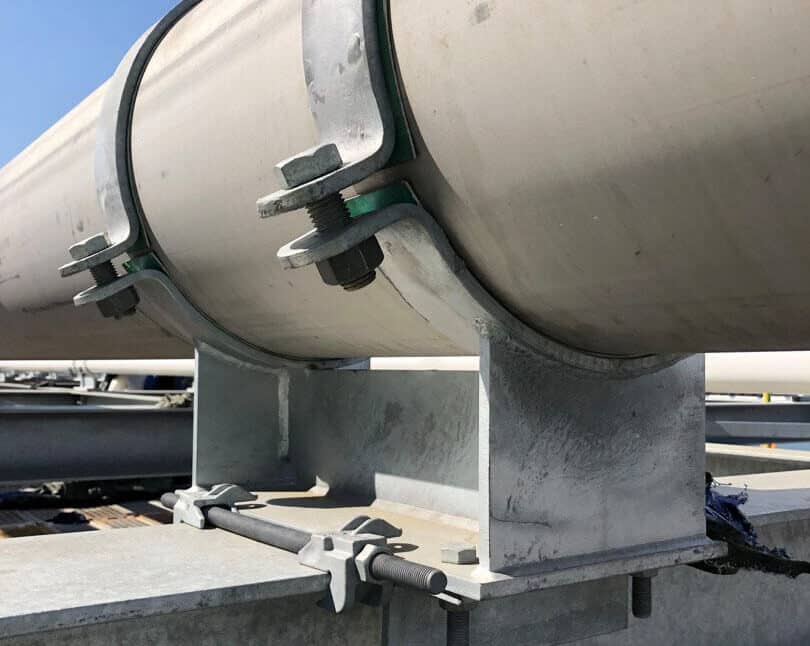 Clambrace Supporting Gussetted Clamp-on Pipe Shoe