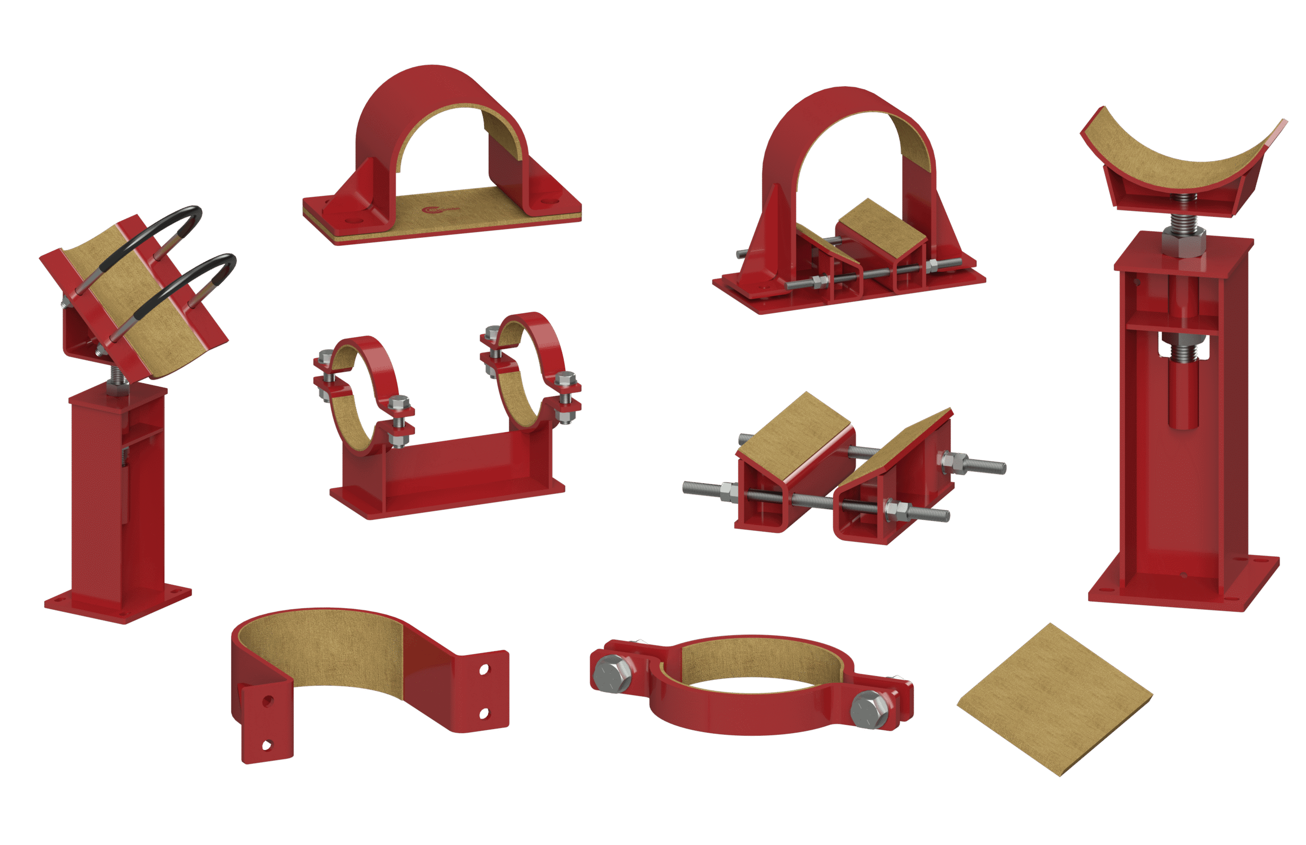 Pipe supports with liners to reduce stress from thermal expansion and contraction.