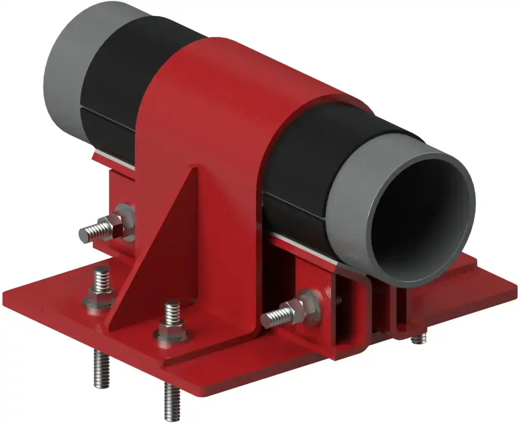 Non-welded hold-down pipe clamp with shim block for adjustable support