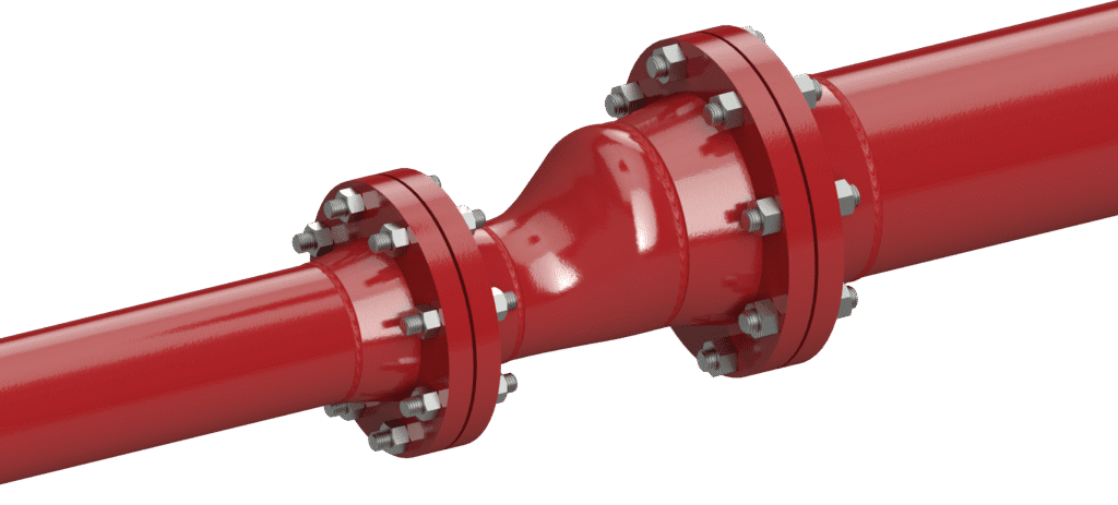 Flanged concentric reducer in RedLineIPS pipeline for diameter transition