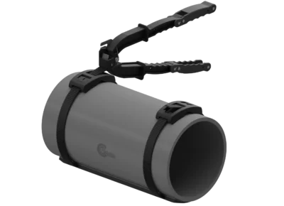 3D SMART INSTALLATION TOOL3 RedLineIPS SmartTool tensioning composite SmartBands on a non-metallic SmartPad pipe support saddle.
